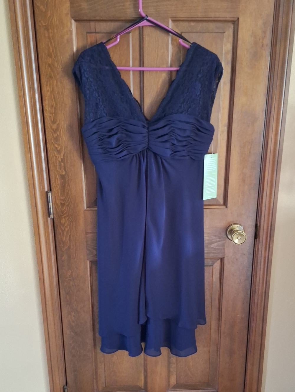 Haley Matthews Navy Lace & Chiffon V-Neck Cocktail Dress